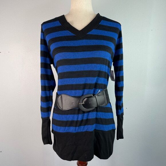 NWT Eye Candy Striped V-Neck Sweater with Belt Size 1X - Picture 1 of 6